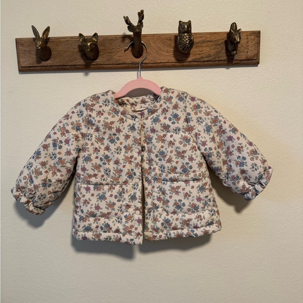H&M Kids Floral Puffer Jacket - Cream and Blue